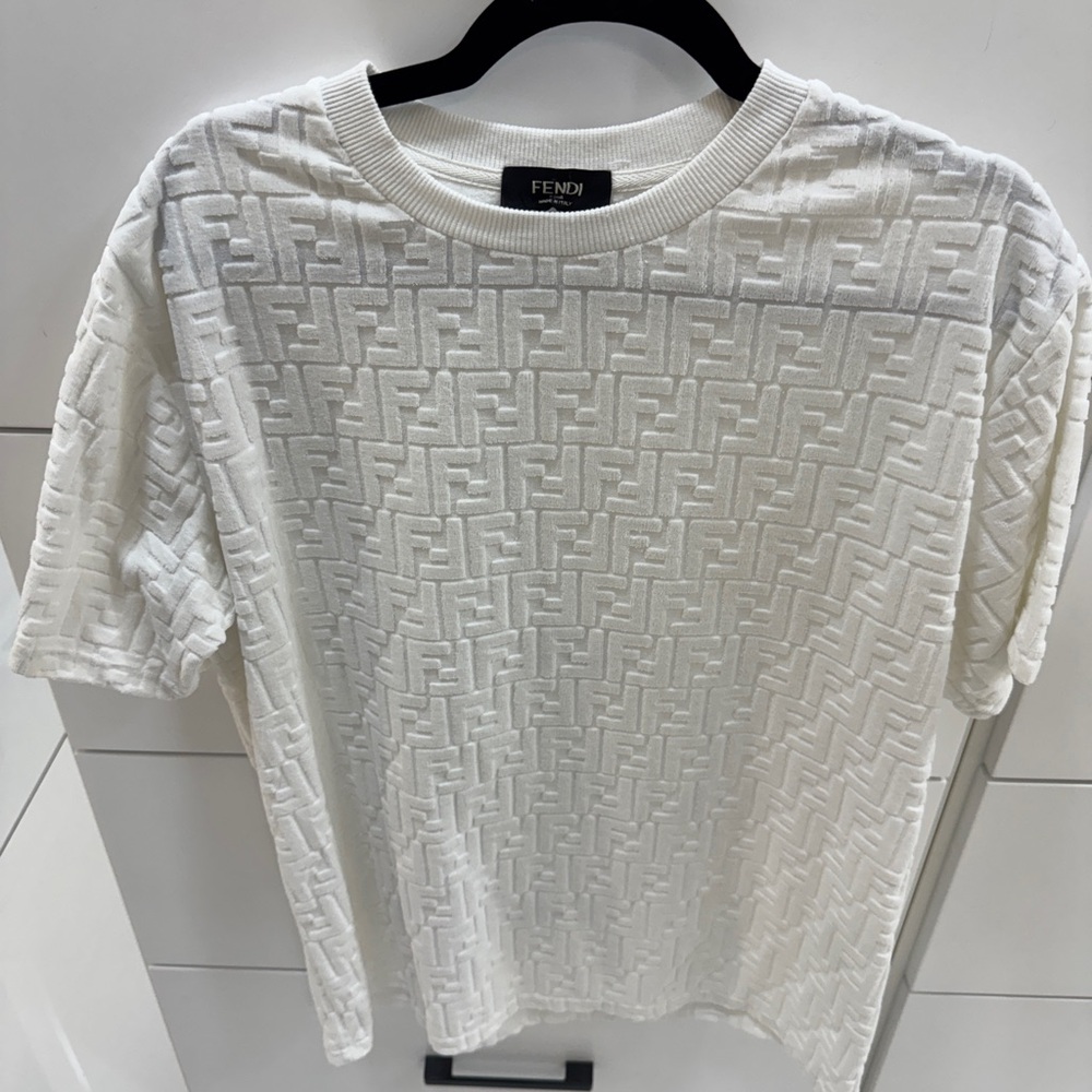 Fendi Ivory white Embossed monogram printed Short Sleeve Tee